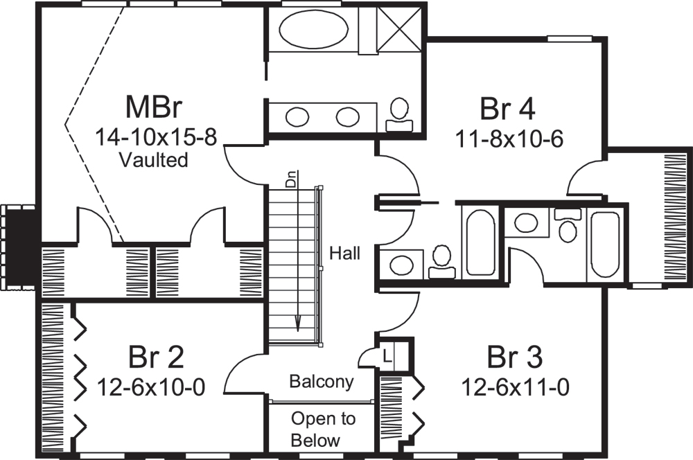 Floor Plan Second Story of Country Plan #138-1204