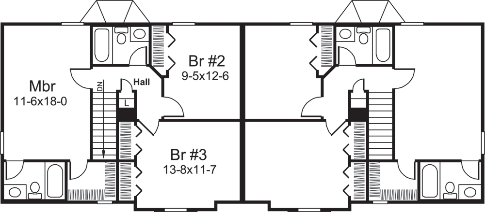 Floor Plan Second Story of Multi-Unit Plan #138-1206
