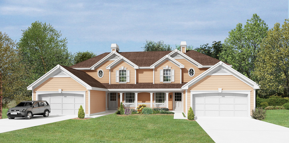 Front elevation of Multi-Unit home (ThePlanCollection: House Plan #138-1206)