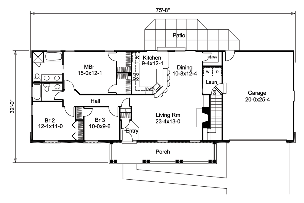 Floor Plan First Story of Ranch Plan #138-1207