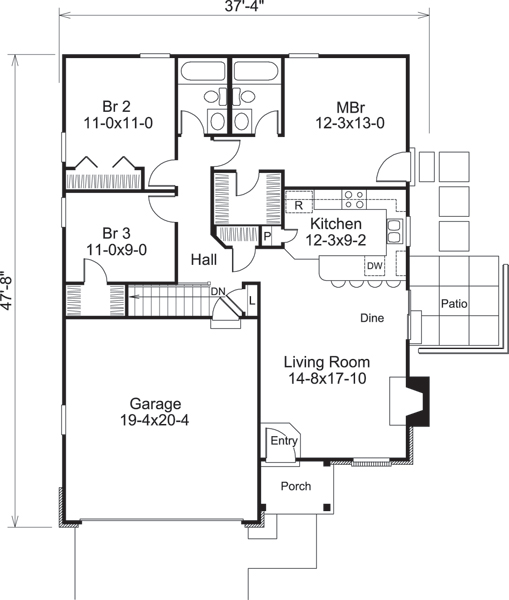 Floor Plan First Story of Country Plan #138-1214