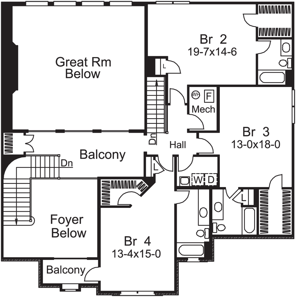 Floor Plan Second Story of Tudor Plan #138-1215