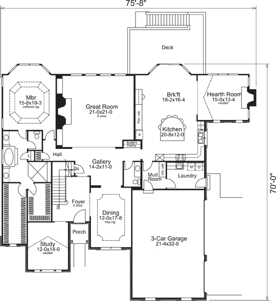 Floor Plan First Story of European Plan #138-1216