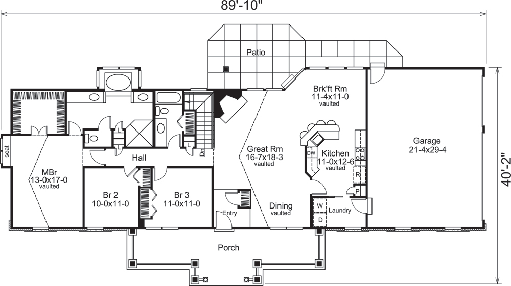 Floor Plan First Story of Traditional Plan #138-1219