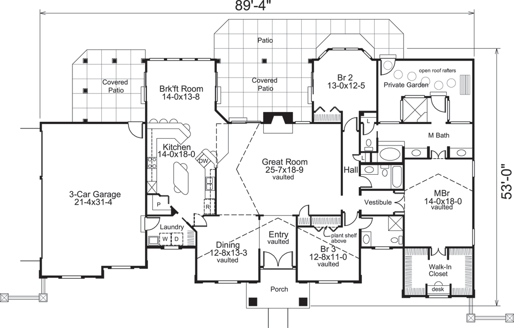 Floor Plan First Story of Ranch Plan #138-1221