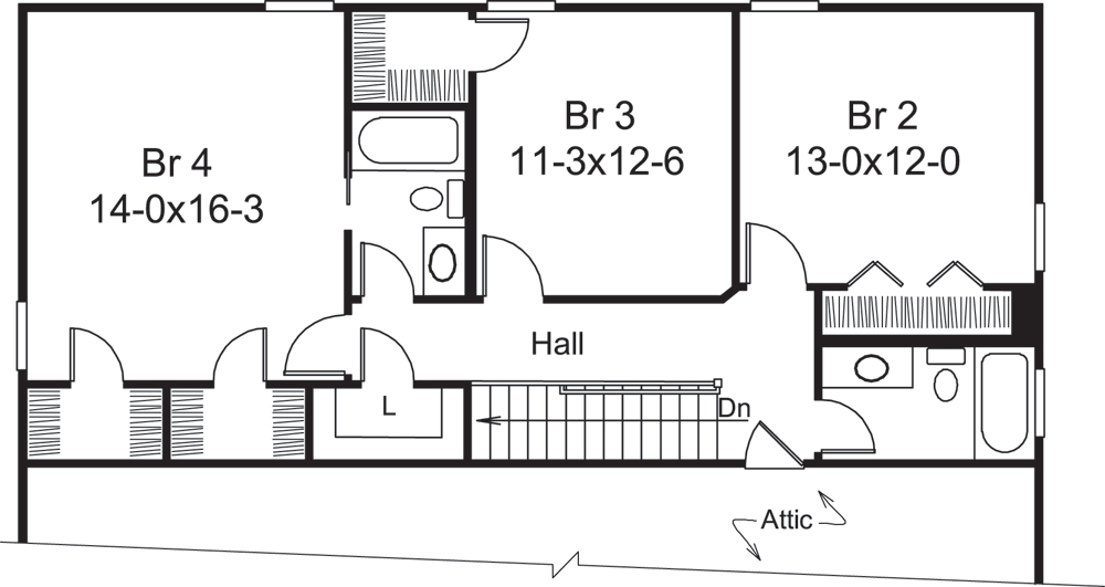 Floor Plan Second Story of Country Plan #138-1222