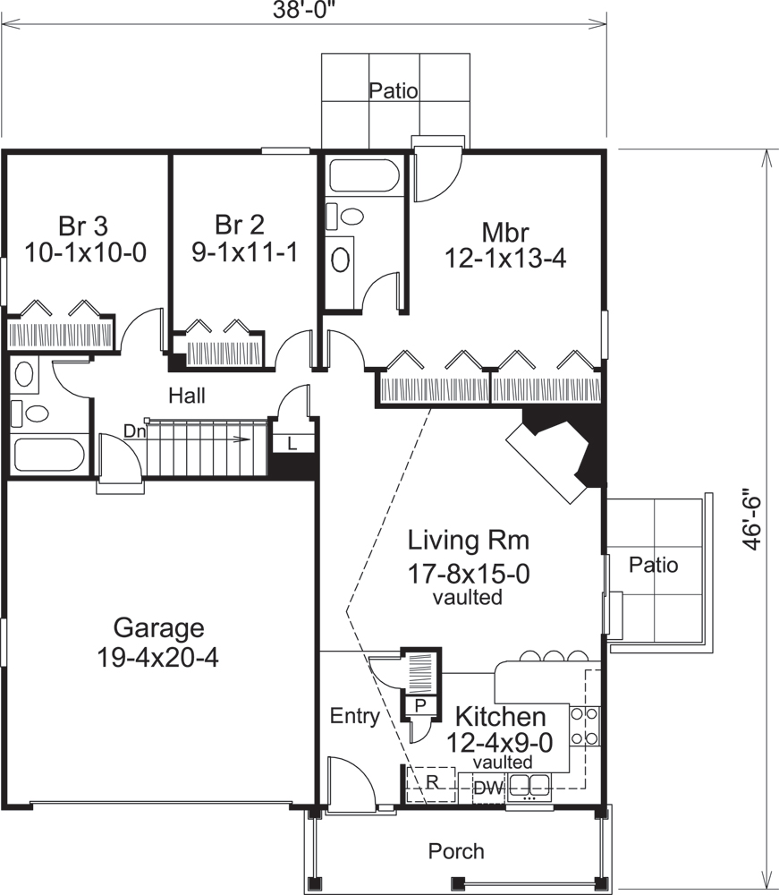 Floor Plan First Story of Ranch Plan #138-1225