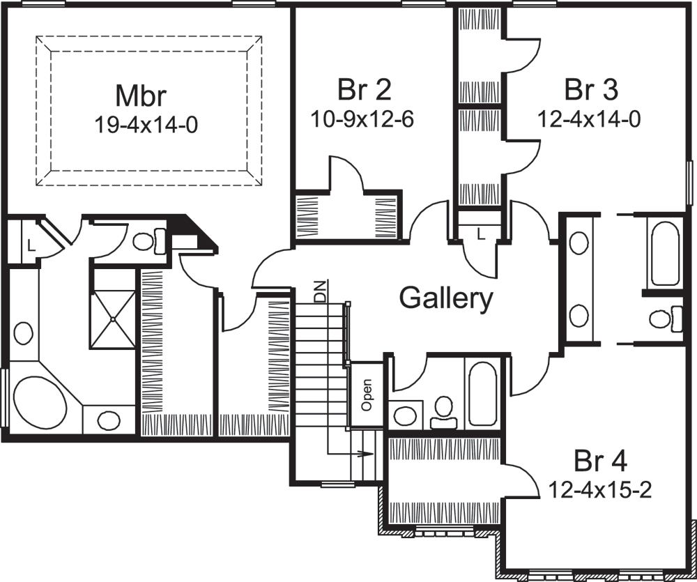 Floor Plan Second Story of Traditional Plan #138-1227