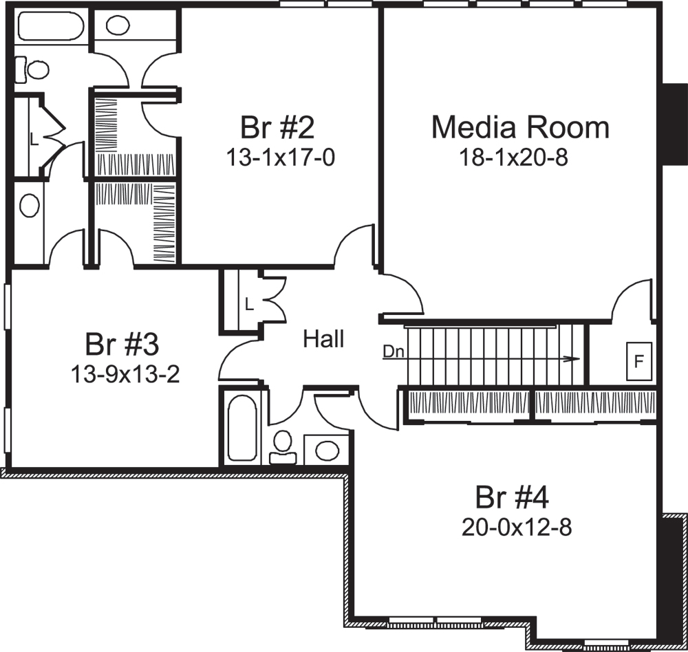 Floor Plan Second Story of Traditional Plan #138-1228