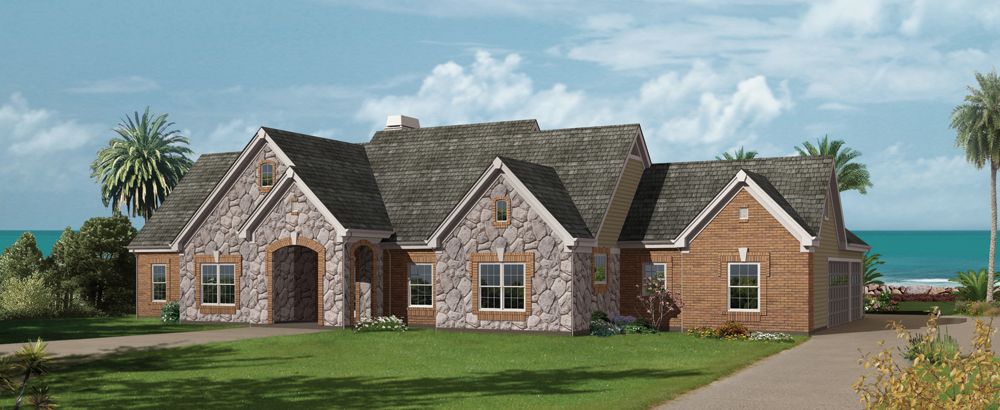 Front elevation of Ranch home (ThePlanCollection: House Plan #138-1229)