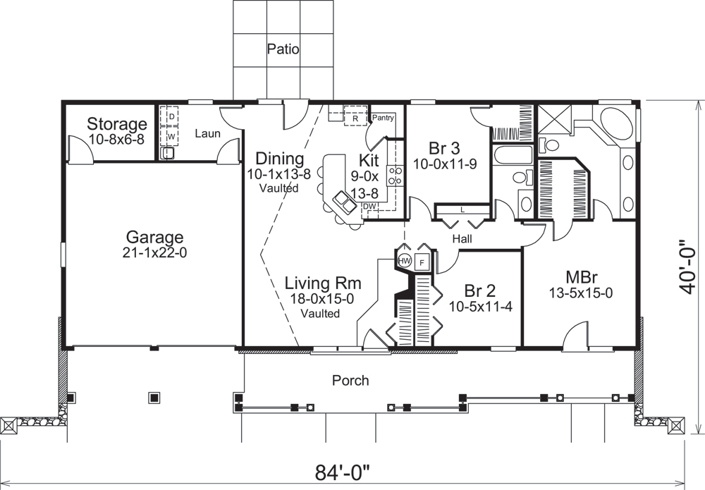 Floor Plan First Story of Ranch Plan #138-1248
