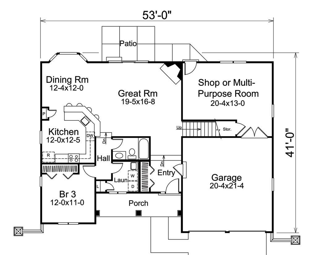 Floor Plan First Story of Tudor Plan #138-1250