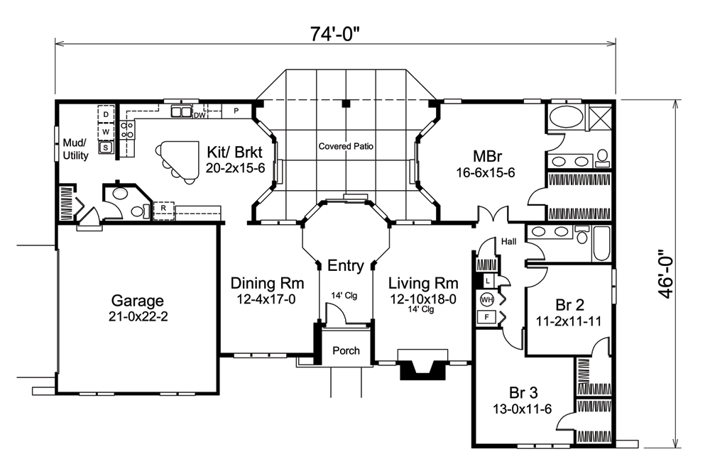Floor Plan First Story of Ranch Plan #138-1252
