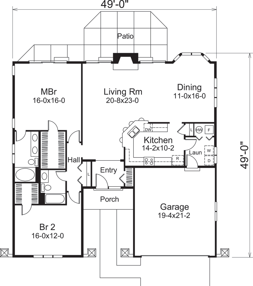 Floor Plan First Story of Ranch Plan #138-1253
