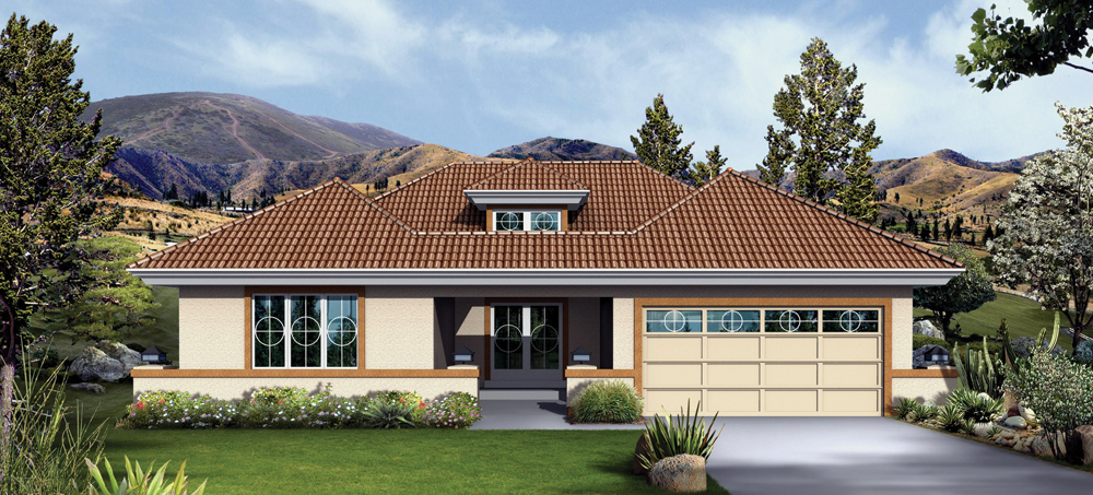 Front elevation of Ranch home (ThePlanCollection: House Plan #138-1253)