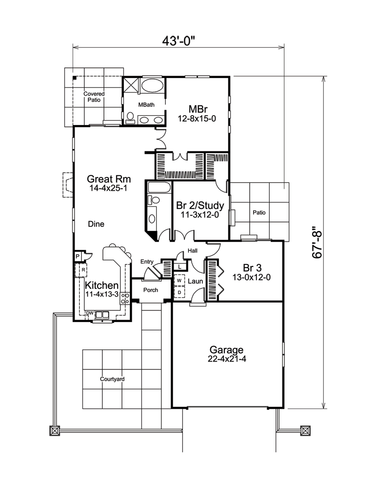 Floor Plan First Story of Ranch Plan #138-1254