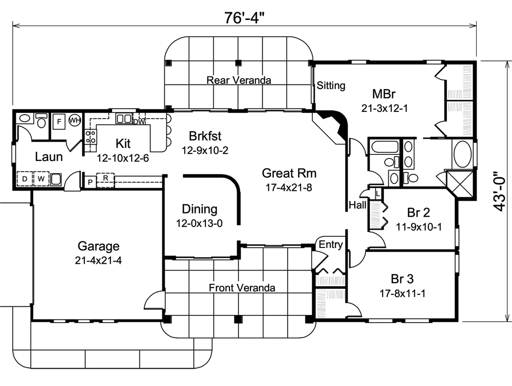 Floor Plan First Story of Ranch Plan #138-1261