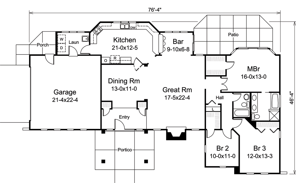 Floor Plan First Story of Ranch Plan #138-1262