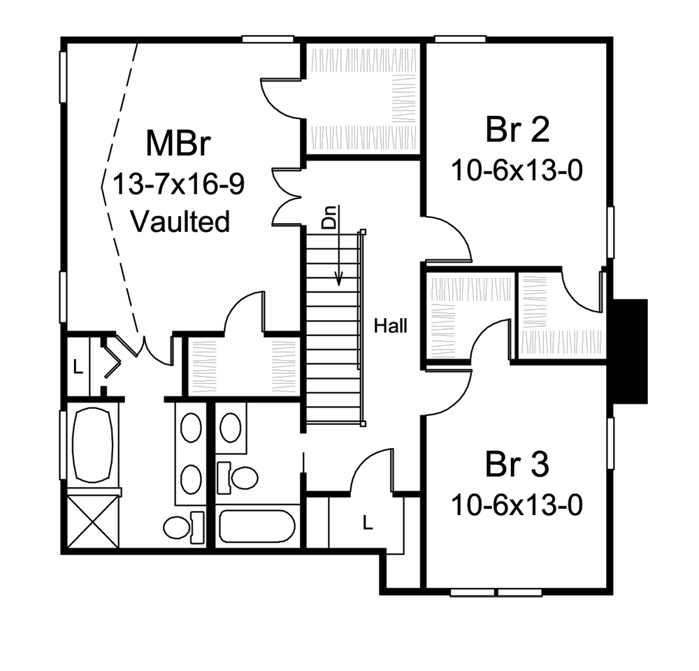 Floor Plan Second Story of Traditional Plan #138-1269