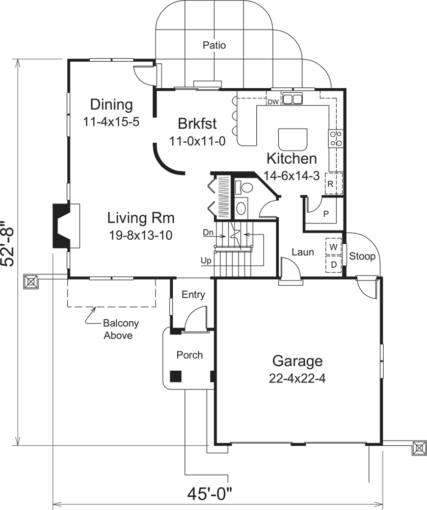 Floor Plan First Story of Tudor Plan #138-1270
