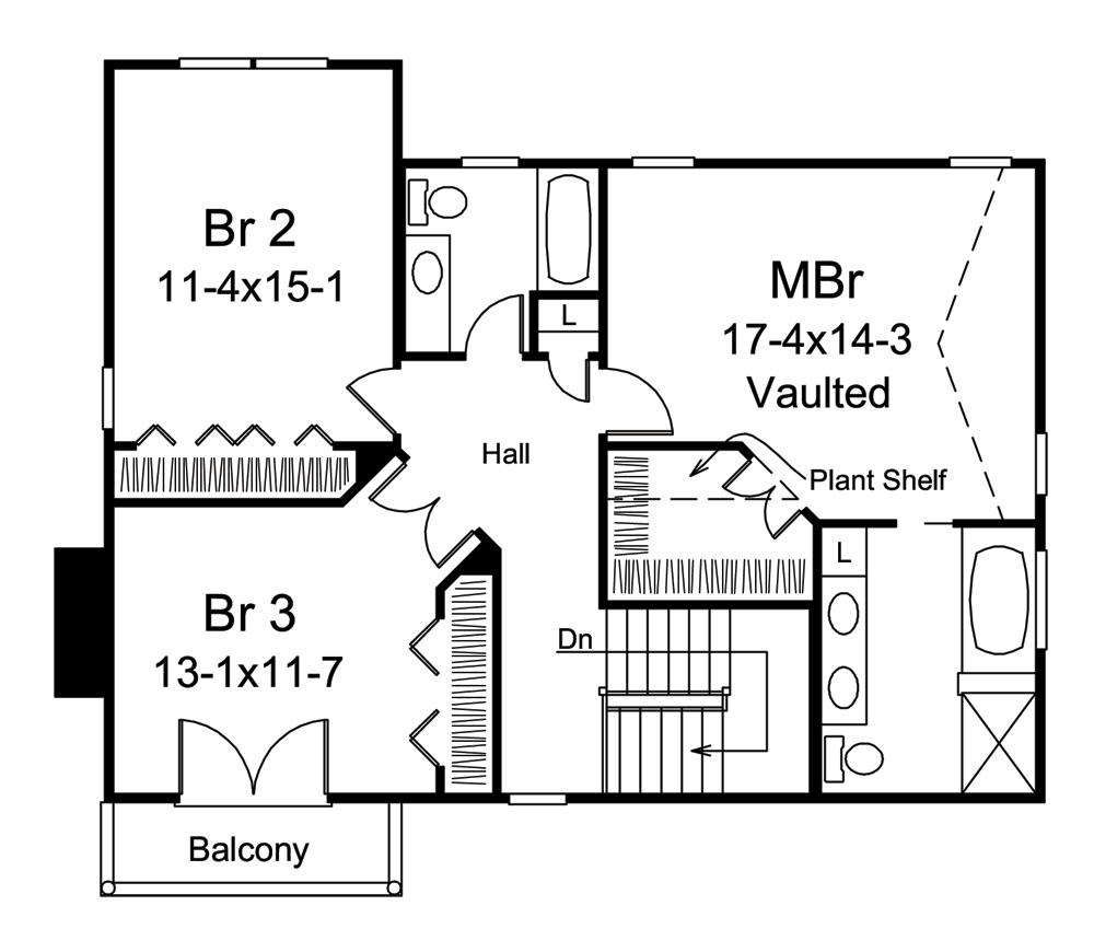 Floor Plan Second Story of Tudor Plan #138-1270