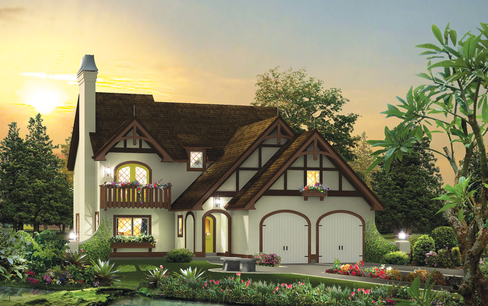 Front elevation of Tudor home (ThePlanCollection: House Plan #138-1270)