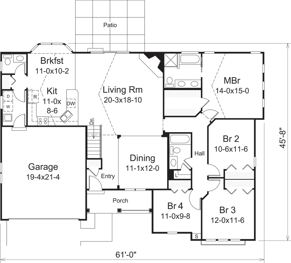 Floor Plan First Story of Ranch Plan #138-1272