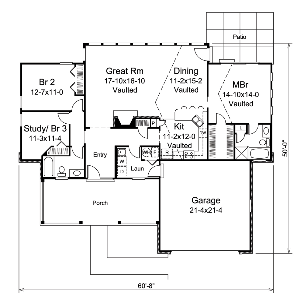 Floor Plan First Story of Ranch Plan #138-1273