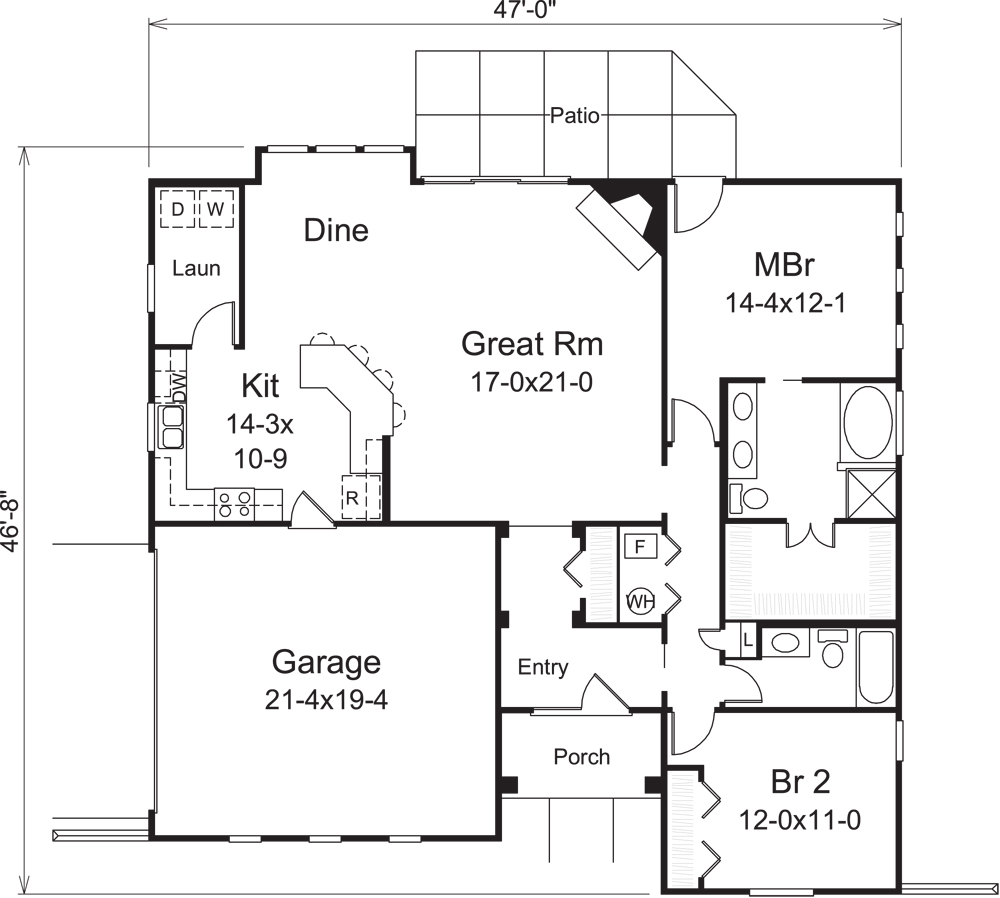 Floor Plan First Story of Ranch Plan #138-1280