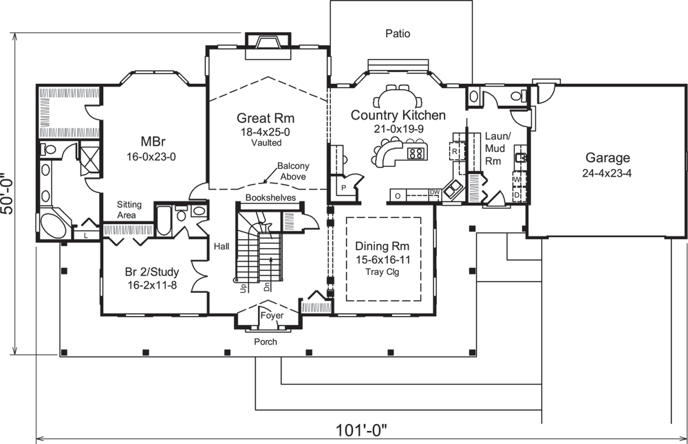 Floor Plan First Story of Ranch Plan #138-1288