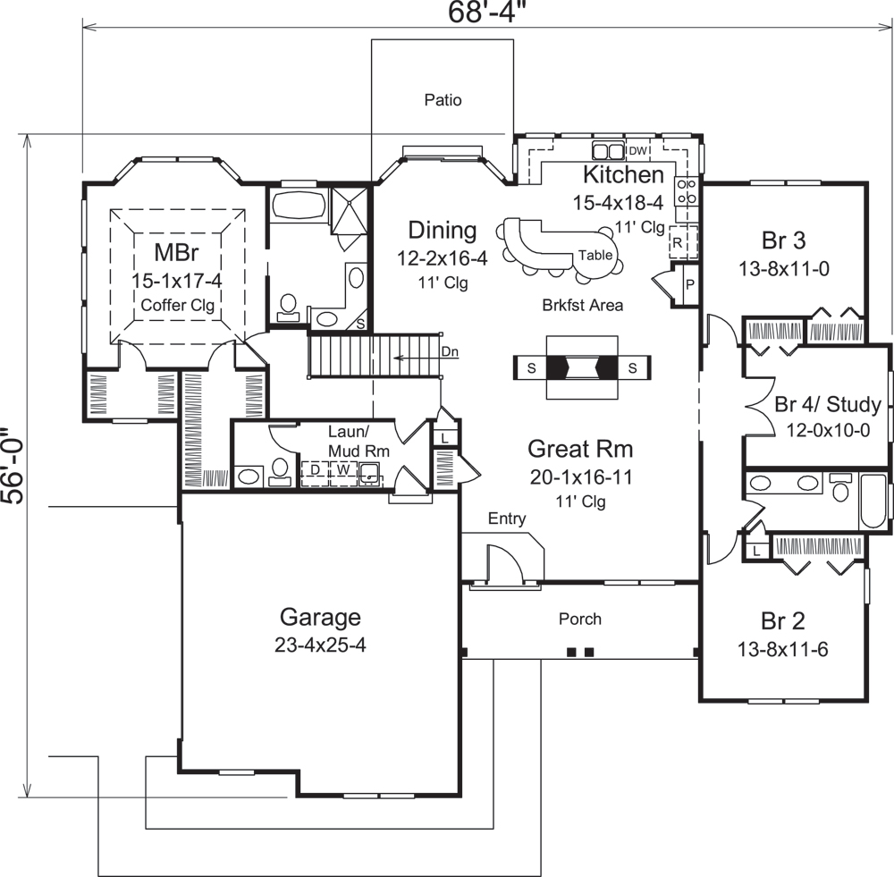 Floor Plan First Story of Country Plan #138-1290
