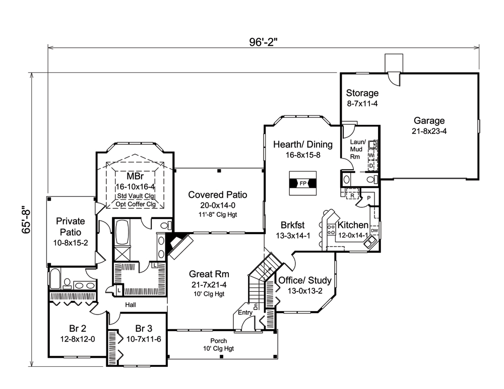 Floor Plan First Story of Ranch Plan #138-1292