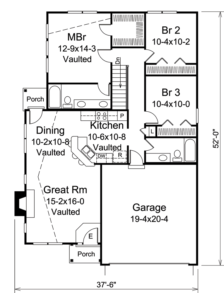 Floor Plan First Story of Traditional Plan #138-1294