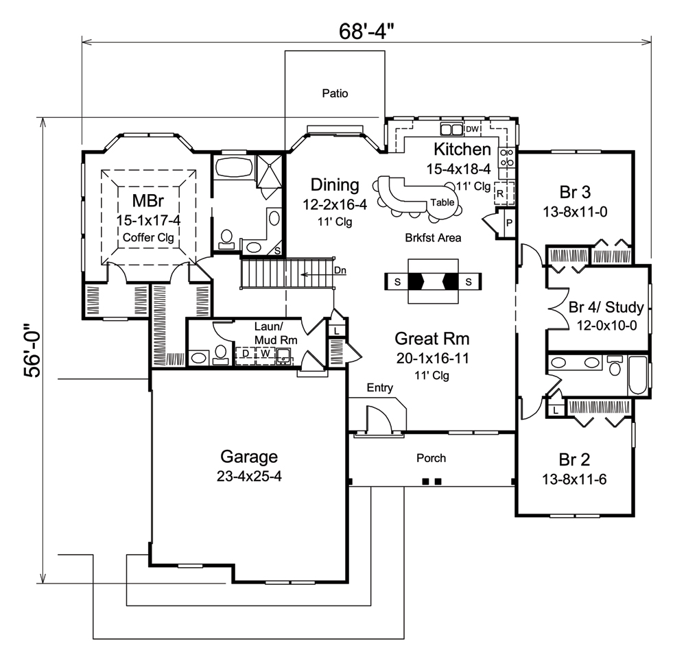 Floor Plan First Story of Traditional Plan #138-1295