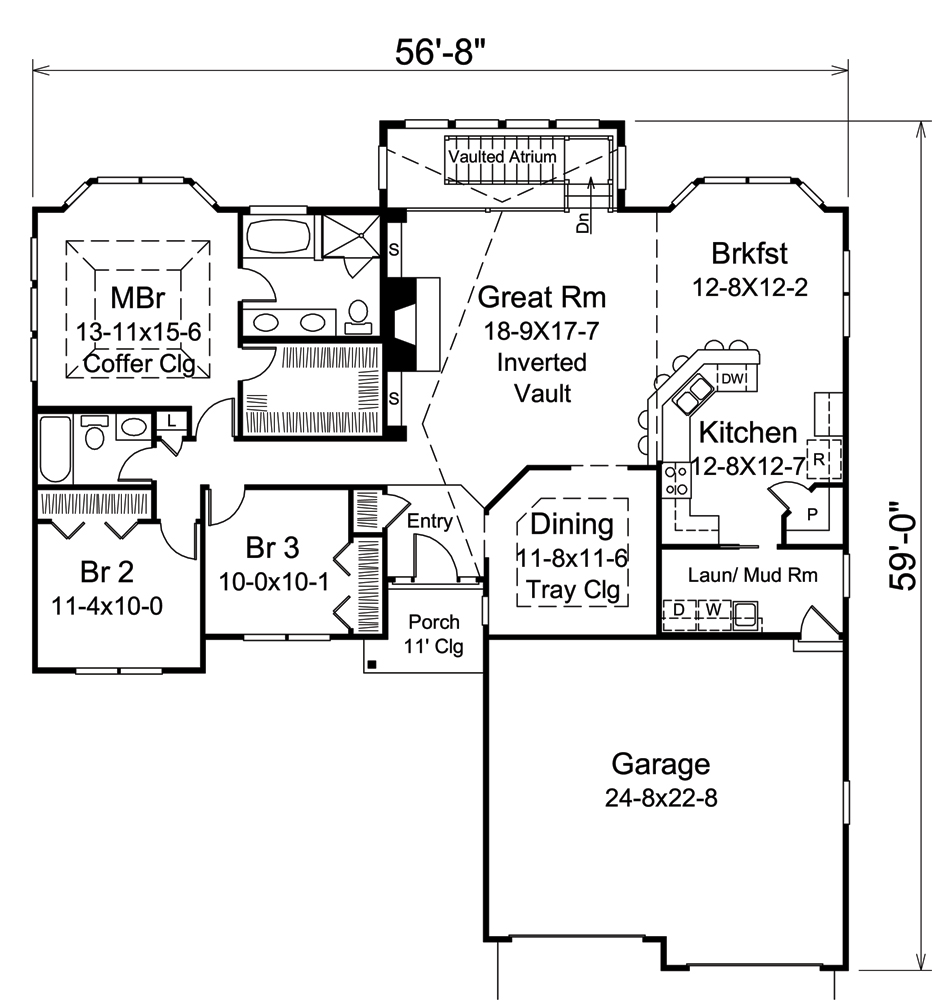 Floor Plan First Story of Ranch Plan #138-1297
