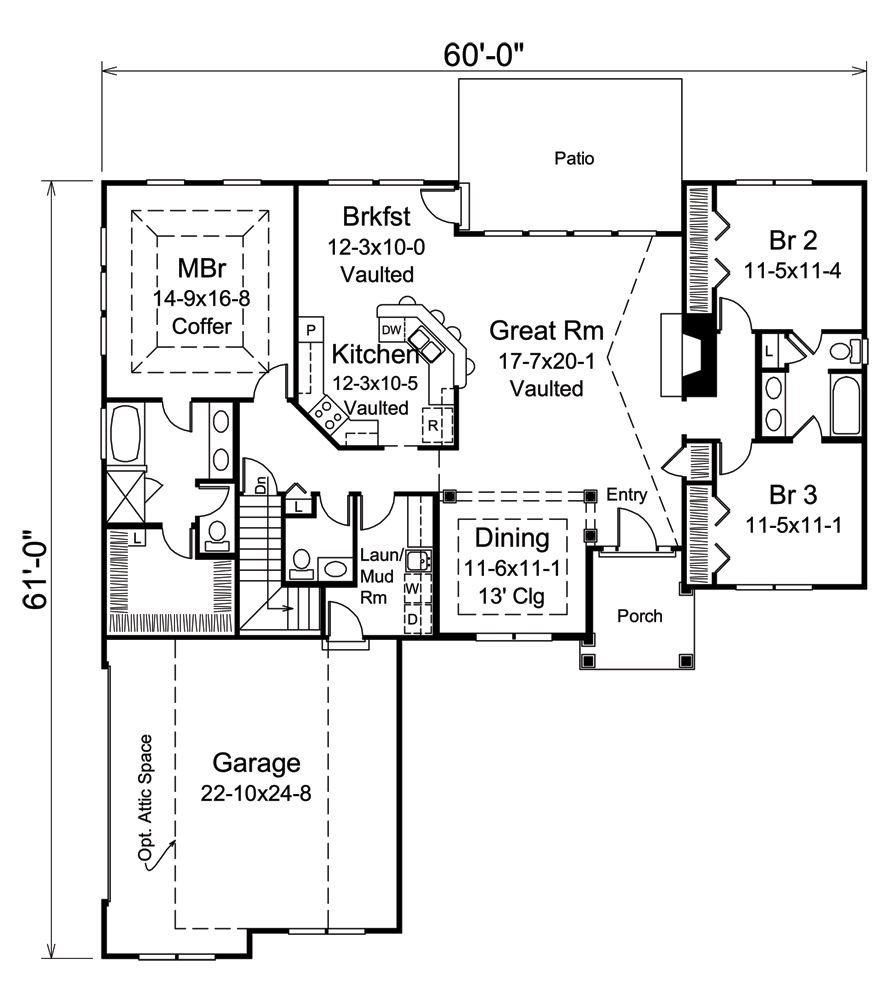 Floor Plan First Story of Ranch Plan #138-1299