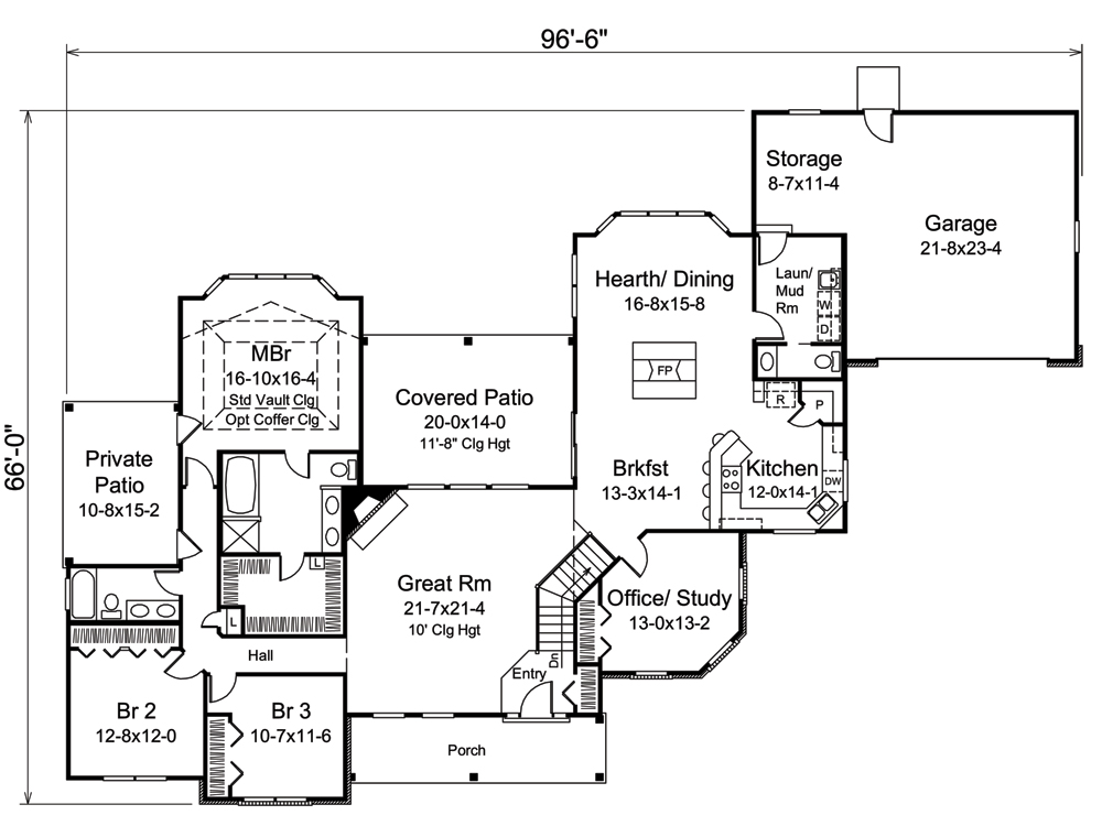 Floor Plan First Story of Ranch Plan #138-1302