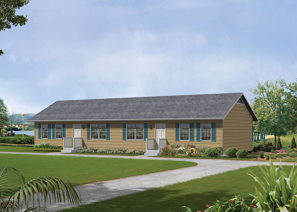 Color rendering of Country multi-unit home plan (ThePlanCollection: House Plan #138-1314)