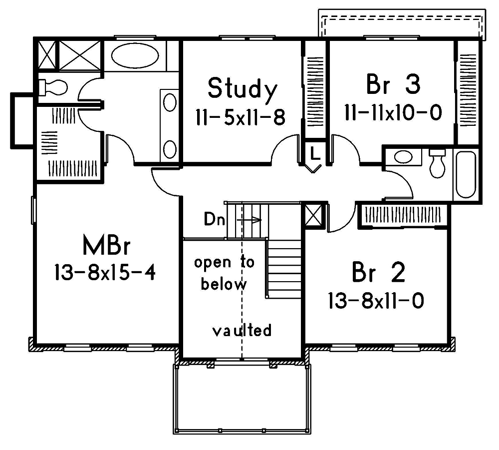 Floor Plan Second Story of Traditional Plan #138-1369