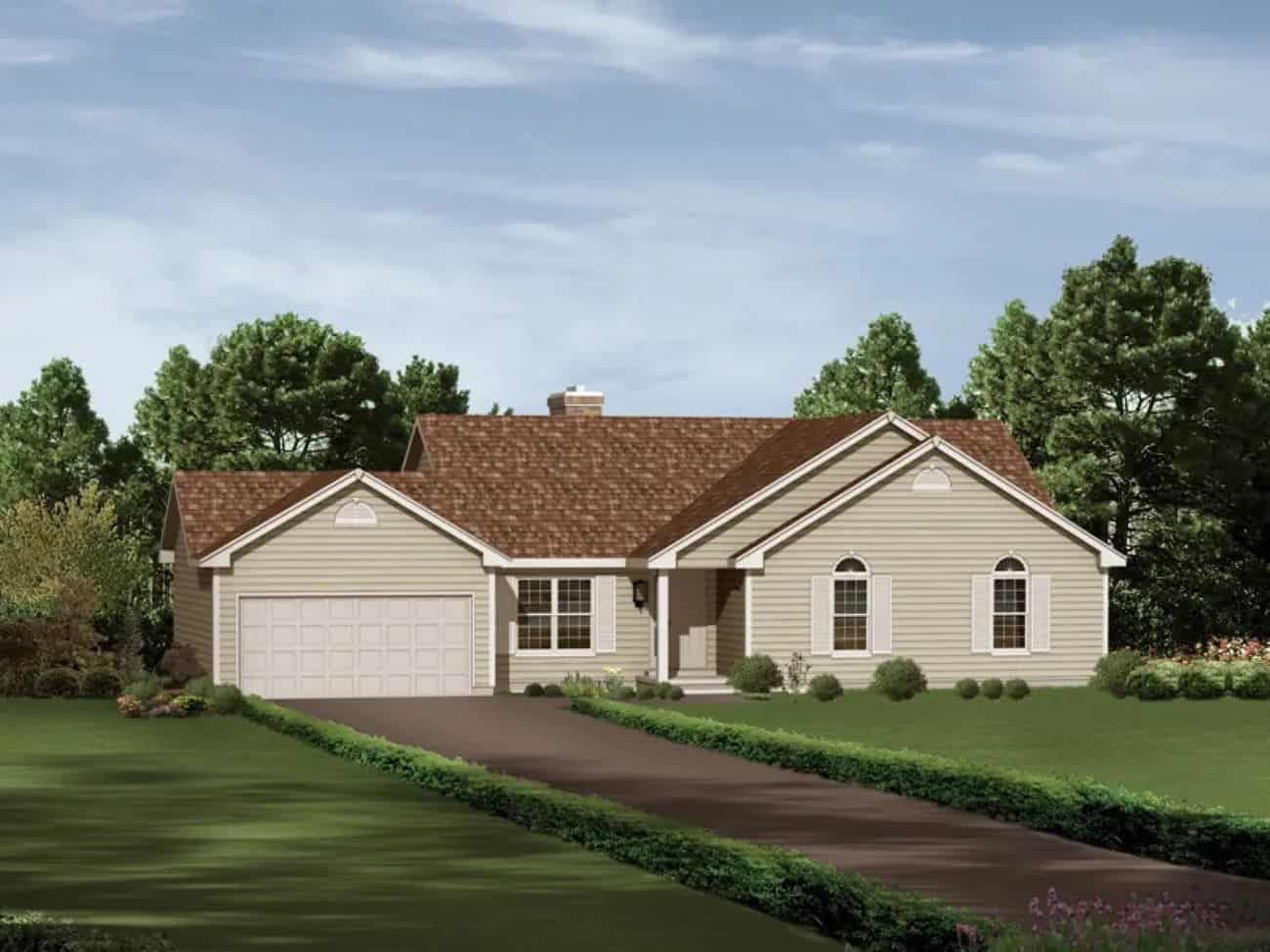 Front elevation of Ranch home (ThePlanCollection: House Plan #138-1432)