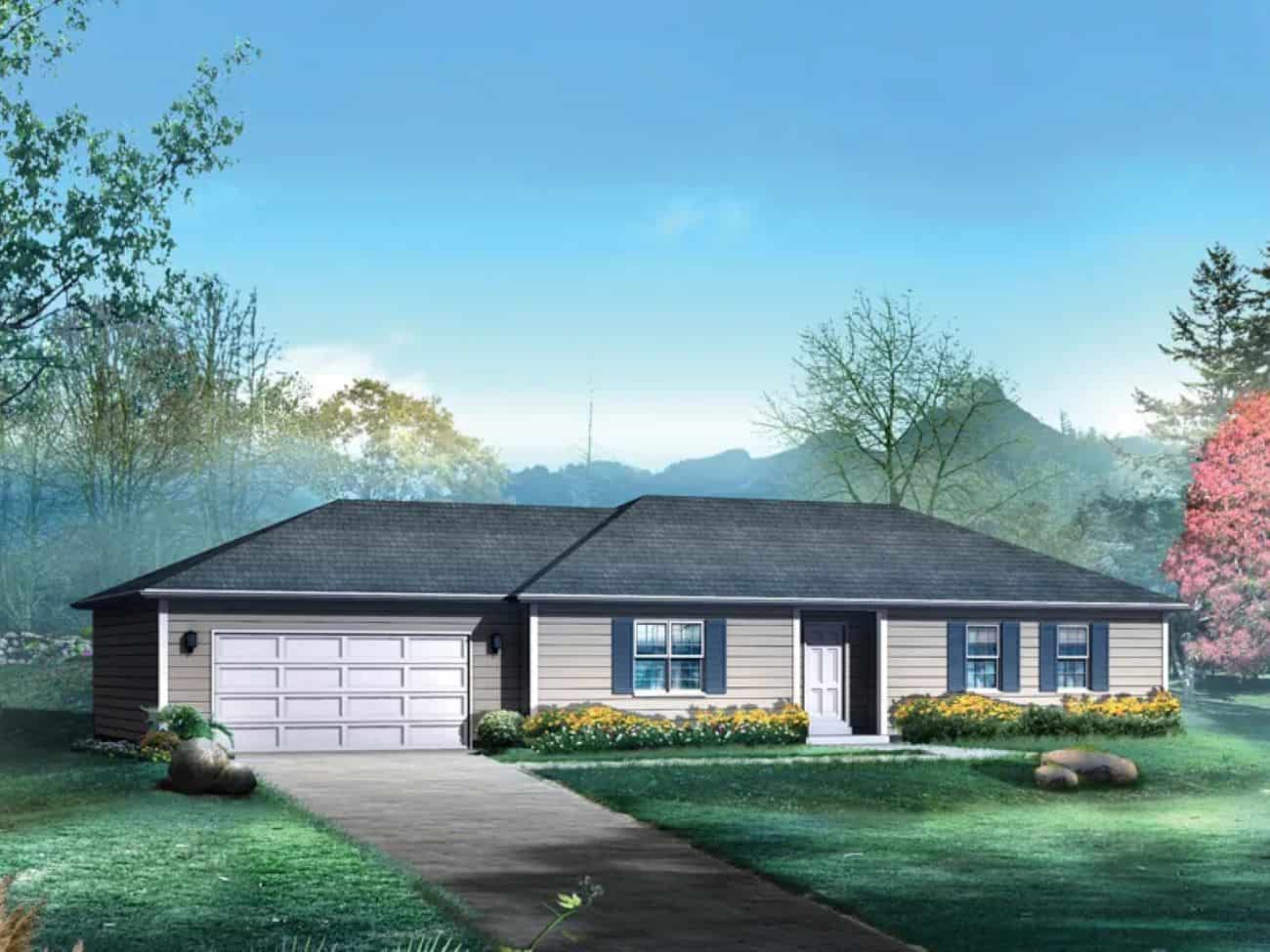 Front elevation of Contemporary home (ThePlanCollection: House Plan #138-1440)
