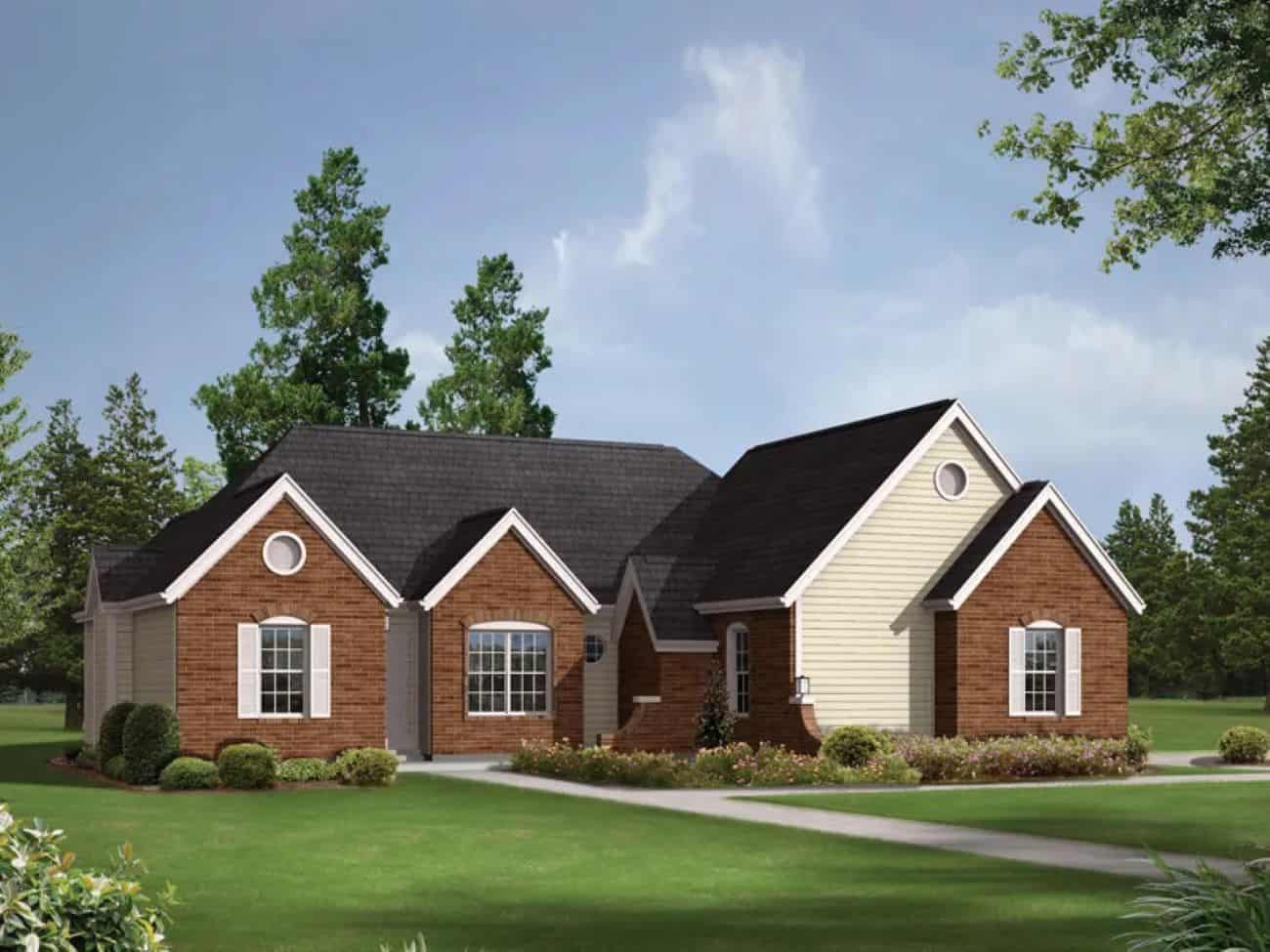 Front elevation of Ranch home (ThePlanCollection: House Plan #138-1443)