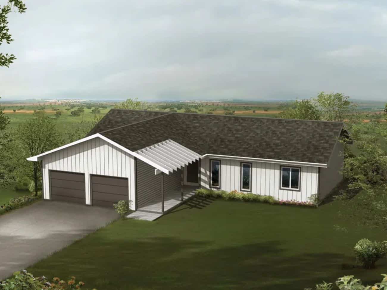 Front elevation of Modern Farmhouse home (ThePlanCollection: House Plan #138-1451)