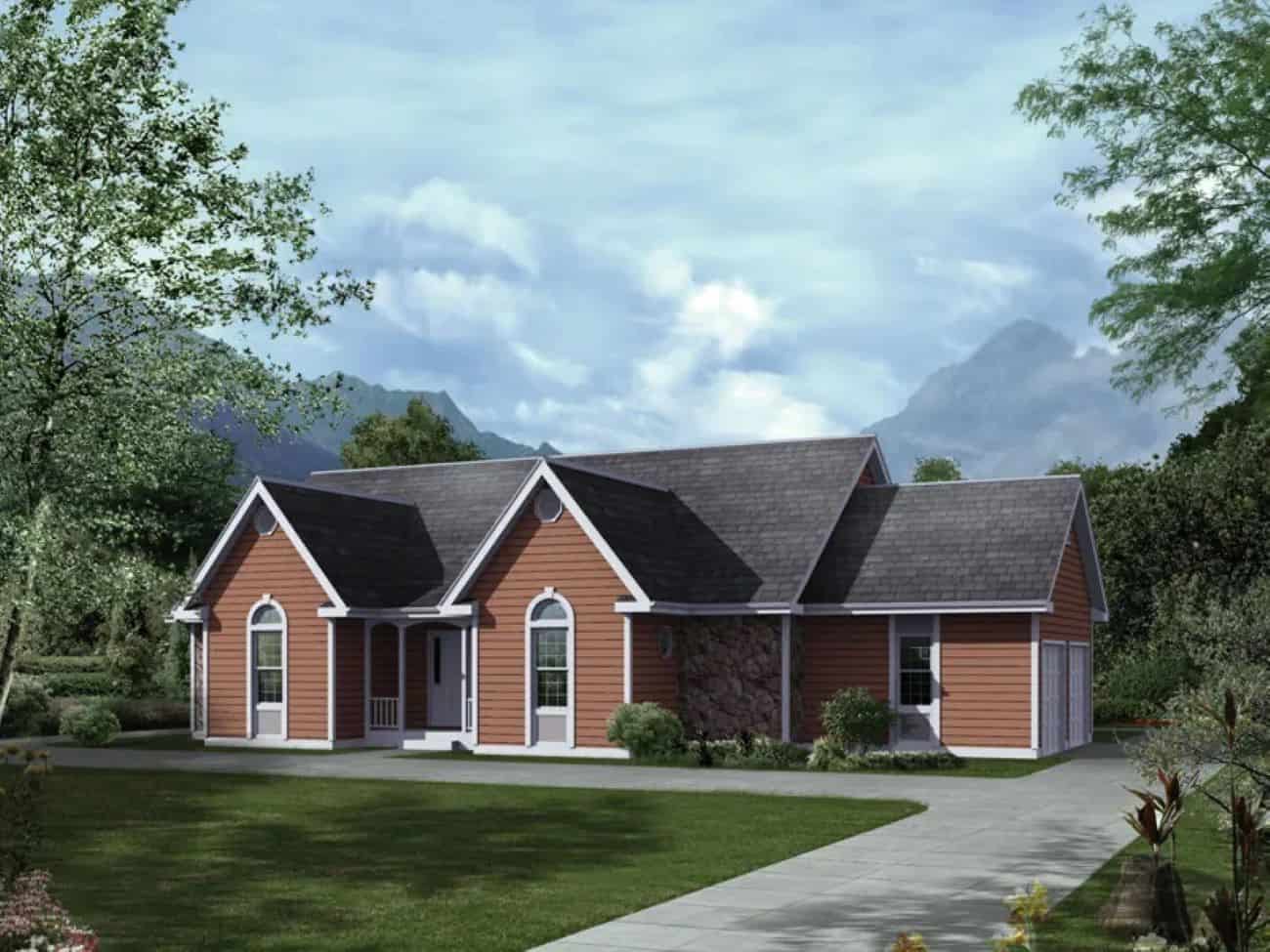 Front elevation of Ranch home (ThePlanCollection: House Plan #138-1456)