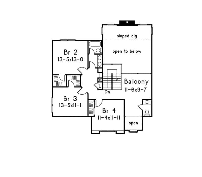 Upper Level of Rustic Plan #138-1460