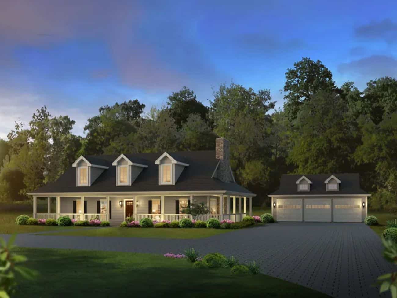 Front elevation of Farmhouse home (ThePlanCollection: House Plan #138-1464)