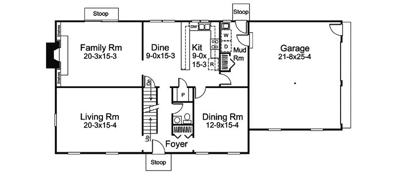 Main Level of Farmhouse Plan #138-1466