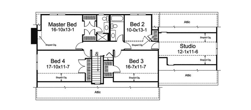 Upper Level of Farmhouse Plan #138-1466