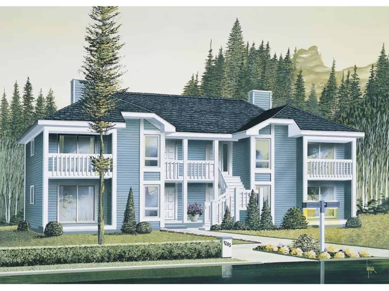 Front elevation of Fourplex/Multi-Unit home (ThePlanCollection: House Plan #138-1470)