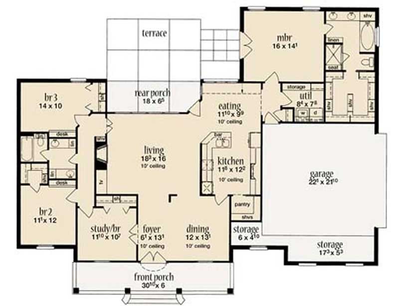 Floor Plan First Story of European Plan #139-1001